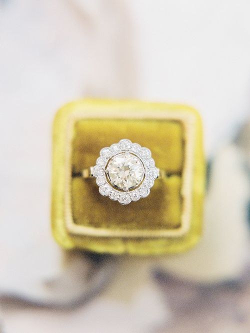 1505204732 vintage diamond halo ring from trumpet horn photo by sawyer baird