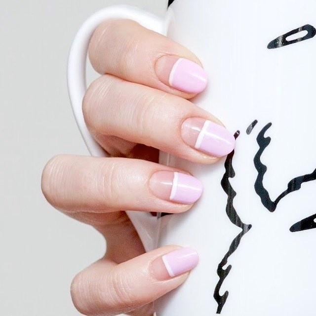 1505366166 le fashion blog minimal nail art baby pink nail polish white striped manicure inspiration via sephora