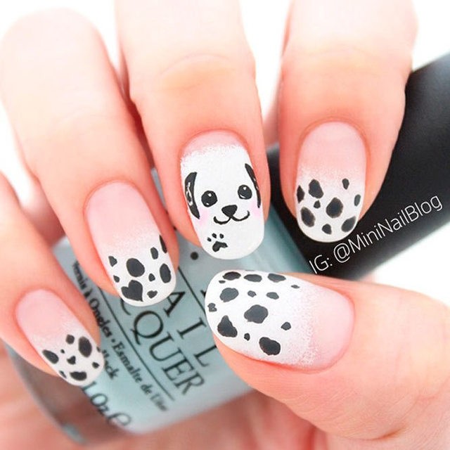 1507181698 elegant french manicure designs medium length round nails black white dalmatian puppy face