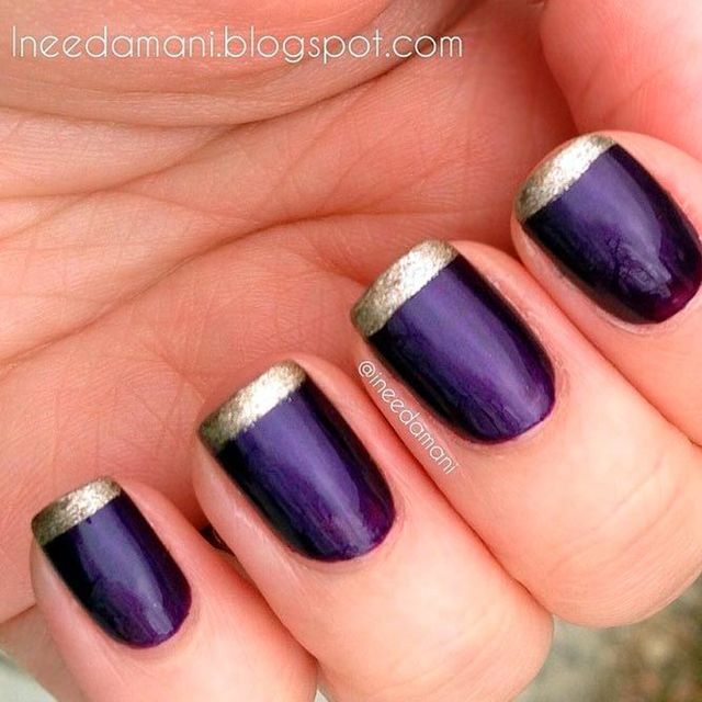 1507181865 elegant french manicure designs short squoval metallic purple base gold tip nails