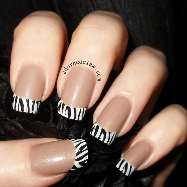 1507181890 elegant french manicure designs medium length square nails nude base zebra tips