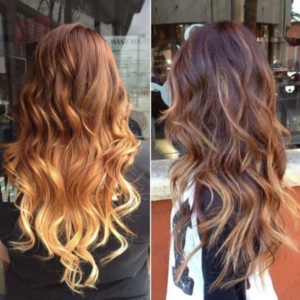 1444915236 golden brown ombre hair with caramel highlight different color effects both nice