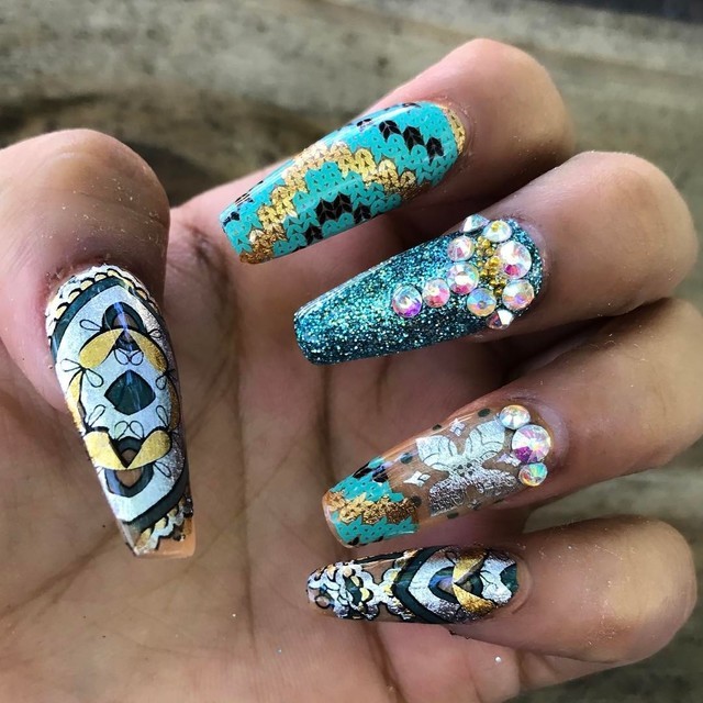 1512036623 aztec coffin nails decorated with rhinestone