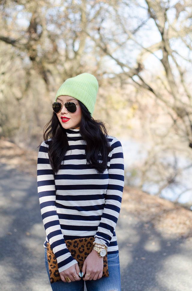 1446008903 j crew holiday sale striped turtleneck neon beanie fall street style 2013 2 of 7