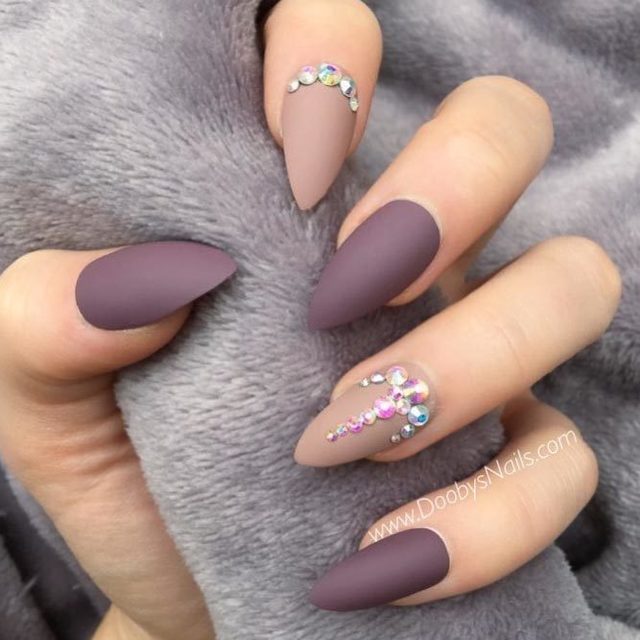 1517754294 purple nails designs almond matte base rhinestones