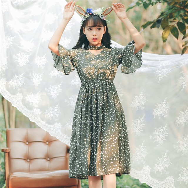 1518531084 2017 women s ulzzang kawaii summer fresh floral elegant dress female cute japanese harajuku dresses for