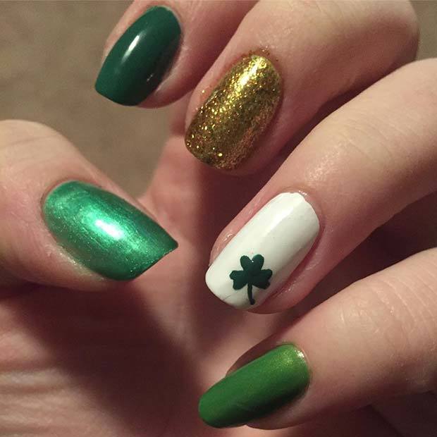 1518751194 three leaf shamrock and glitter nails