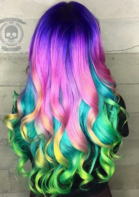 1519095805 purple pink rainbow dyed hair color inspiration