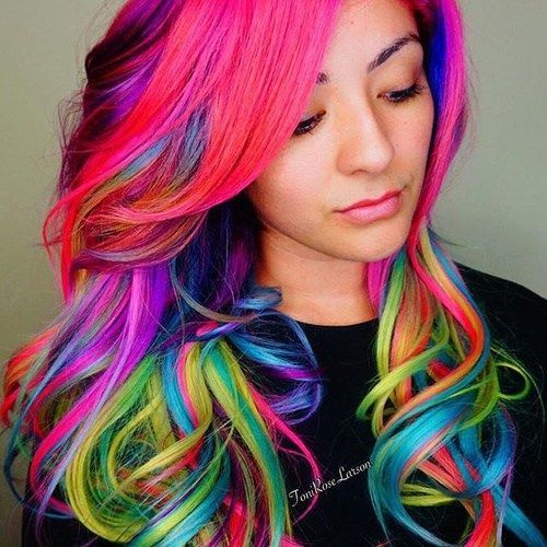 1519095923 dark to light purple rainbow curls long hair color ideas