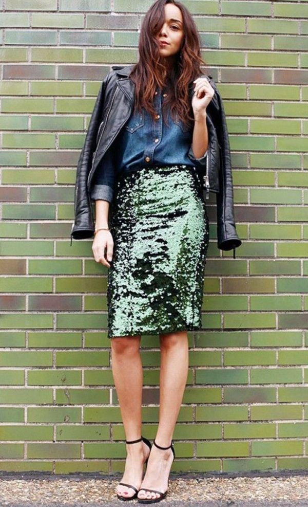 1519969636 3. sequin skirt with chambray shirt