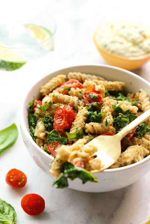 1520146787 creamy pasta kale tomatoes fit foodie finds