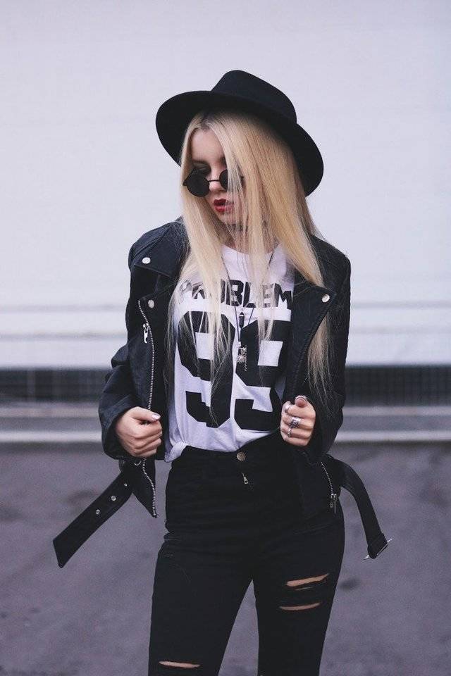 1448255867 biker jacket top 99 problems black ripped knee jeans set of rings 3 set of chokers round glasses 683x1024