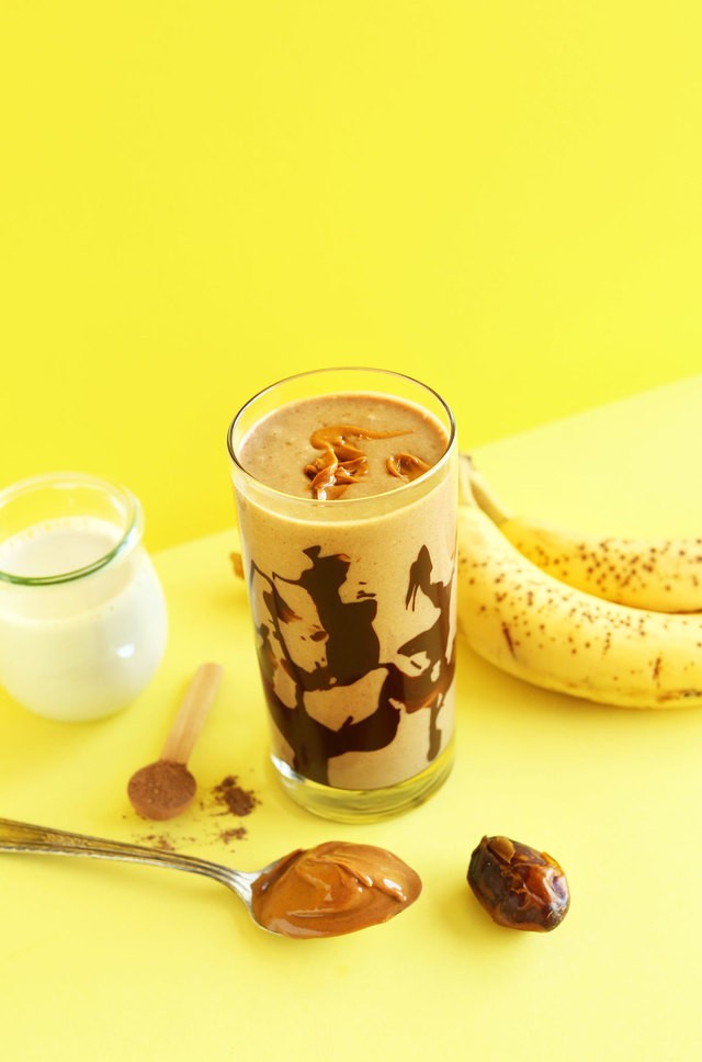1527694545 healthy thick creamy banana peanut butter chocolate shake just 5 ingredients and so delicious vegan glutenfree minimalistbaker