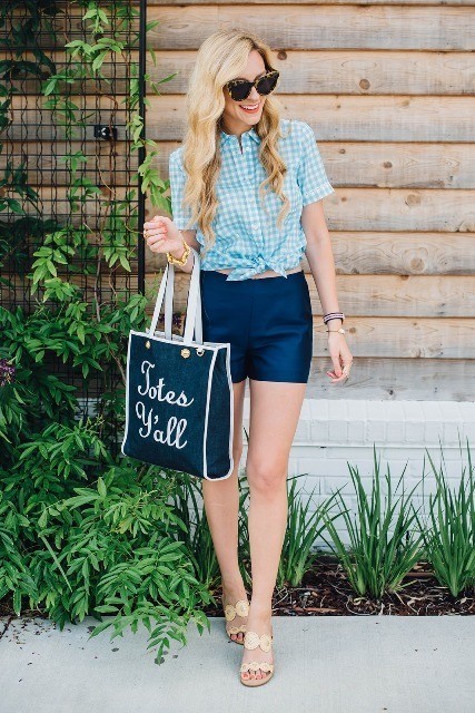 1527824504 with checked shirt navy blue shorts and tote