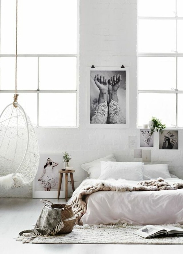 1528632889 chambre complete adulte design meubles scandinave mur blanc chaise suspendue blanche