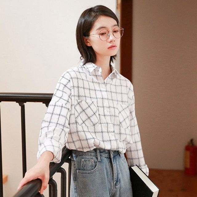 1535341268 2018 women s korean punk harajuku ulzzang college loose lapel plaid harajuku shirt female japan kawaii