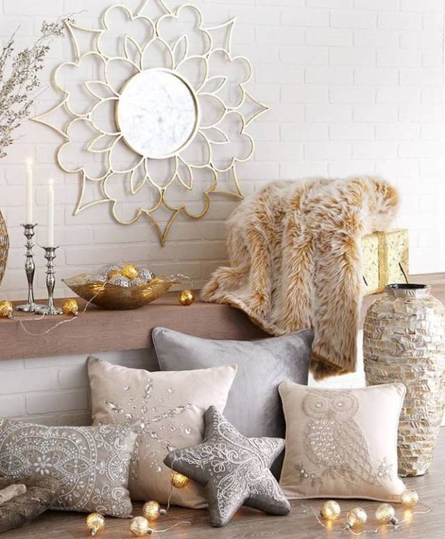 1540934544 winter home decorating ideas with golden string lights mirror and fur blanket