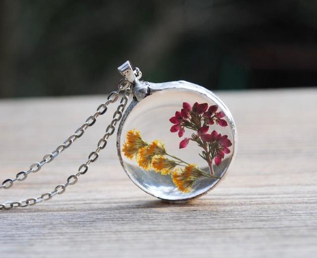 1540943061 pressed flower necklace real flower glass necklace heather herbarium pendant terrarium necklace boho wedding bridesmaid necklace