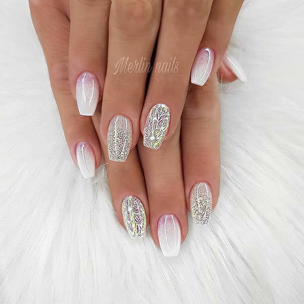 1544688284 elegant glitter and floral nails