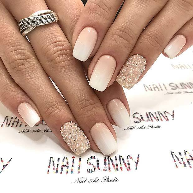 1550209886 french ombre and sparkly accent nail