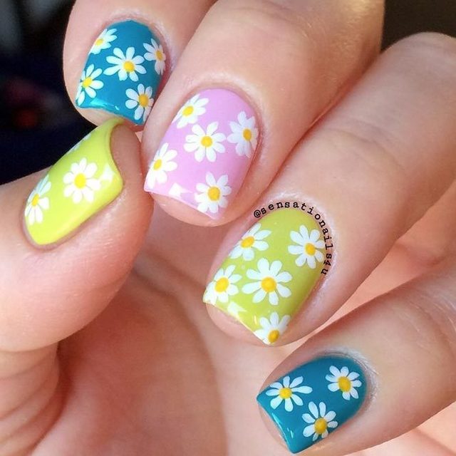 1555051309 easter nails designs colorful base daisy pattern