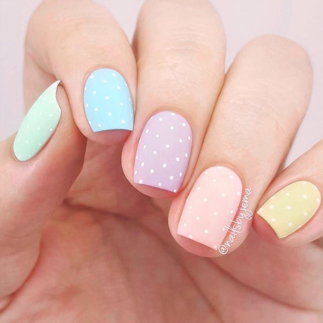 1555051575 easter nails designs polka dots pastel base