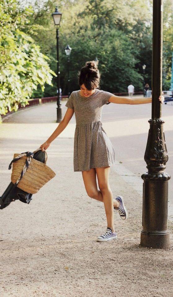 1456593304 gray dress and sneakers