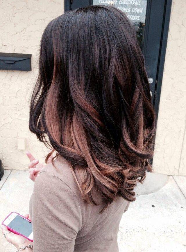 1457146877 black hair with rose gold highlights hairstyles ombre long hair