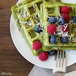 1470196324 matcha coconut vegan gluten free waffle with encha organic matcha