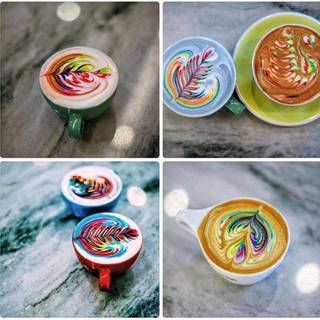 ไอเดียฟองนมสีรุ้ง Rainbow Latte art ..