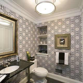 1476953380 modern powder room with geo style wallpaper