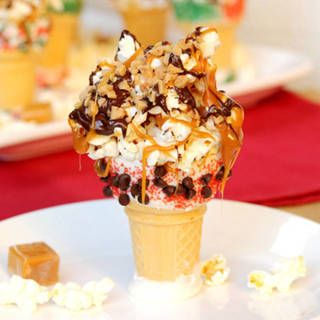 เมนูของหวาน Popcorn & Caramel Chocolate Candy Cones ทำง่ายอร่อยฟิน