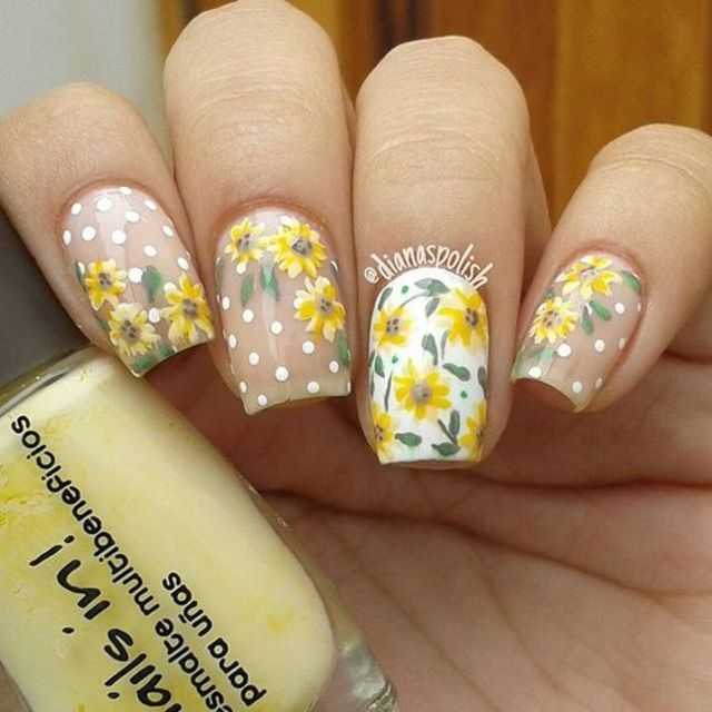 สดใสท้าแดด! รวมเล็บลาย ดอกทานตะวัน ( Sunflower Nails Art )