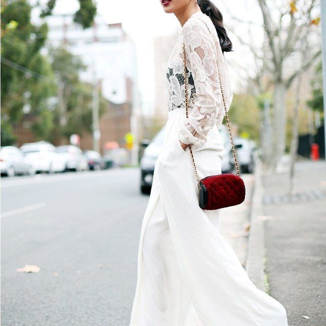 1. lace top with white slacks and heels