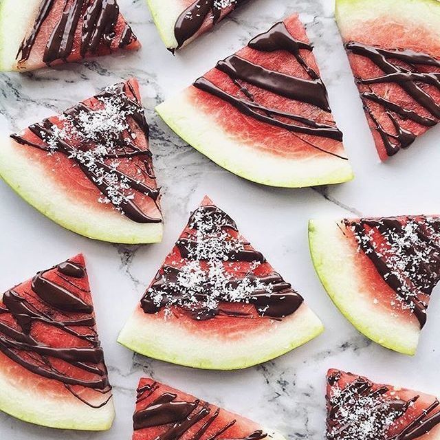 Watermelon drizzled with chocolate and salt  ef b8 8f by  secretsquirrelfood letscookvegan