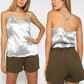 Icon  font b satin b font style elegant v neck camis women chic halter tank font