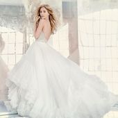 Icon hayley paige bridal tulle ball sheer beaded embroidered floral v neck intricate full layered gathered 6613 lg