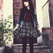 Icon 1477636913 denim jacket with plaid skirt boots blouse
