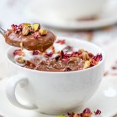 Icon italian hot chocolate with rose and pistachio finished tall1