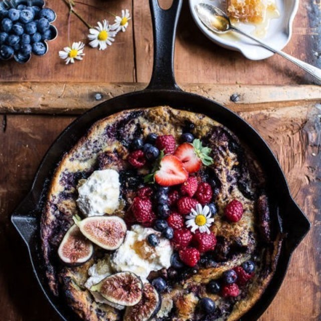 1491285940 gallery 1487865492 blueberry chamomile dutch baby with honeycomb ricotta 1