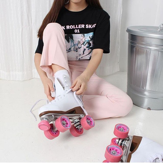 2017 korean ulzzang harajuku punk rok hiphop zipper pink roller skate 01 letters printed t shirt