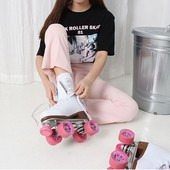 Icon 2017 korean ulzzang harajuku punk rok hiphop zipper pink roller skate 01 letters printed t shirt