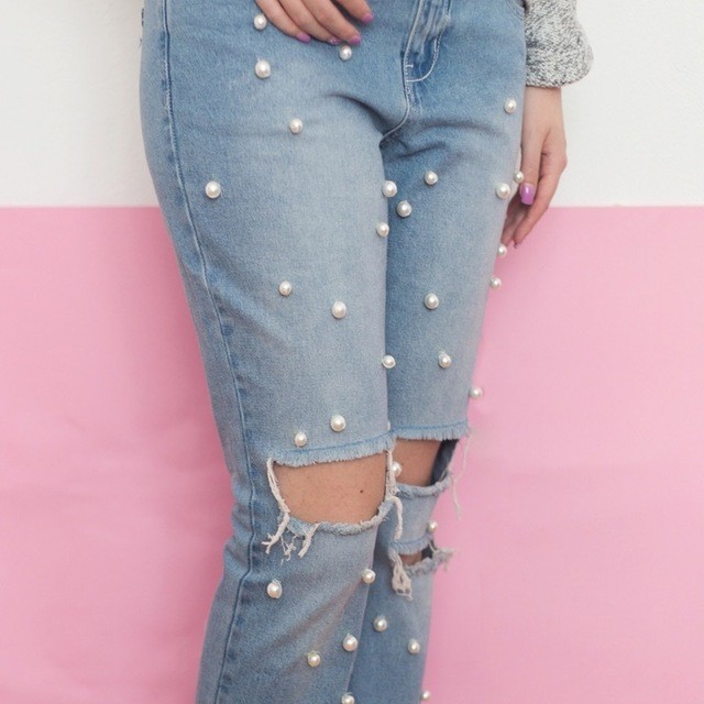 Pearl embellished jeans 0008
