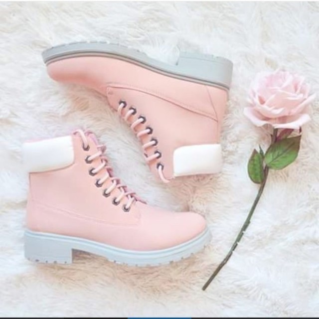 Wakmzg l 610x610 shoes pink boot boots white pastel tumblr cute teen girl floral flower flowers cool autumn fall winter spring summer fashion style girly