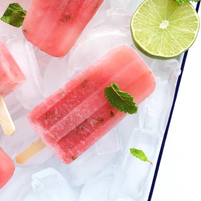 Watermelon limeade and mint popsicles refreshing light