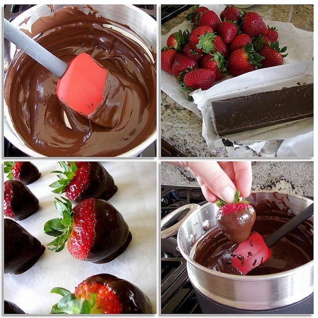 Making chocolate covered strawberries at home