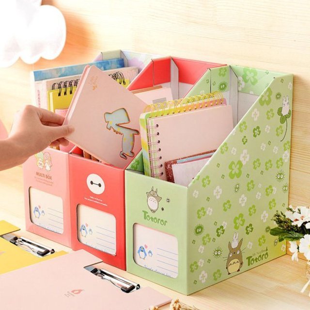 Fashion diy cardboard storage box student hostel pen holder books organizer box
