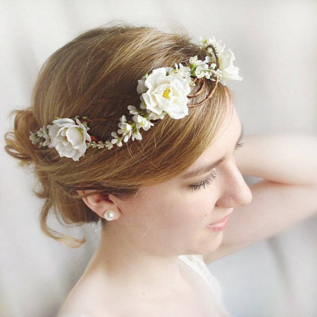 1443433310 bridal hair accessories white rose hairpiece bridal headpiece flower crown angel hair wedding floral headpiece flower girl circlet new