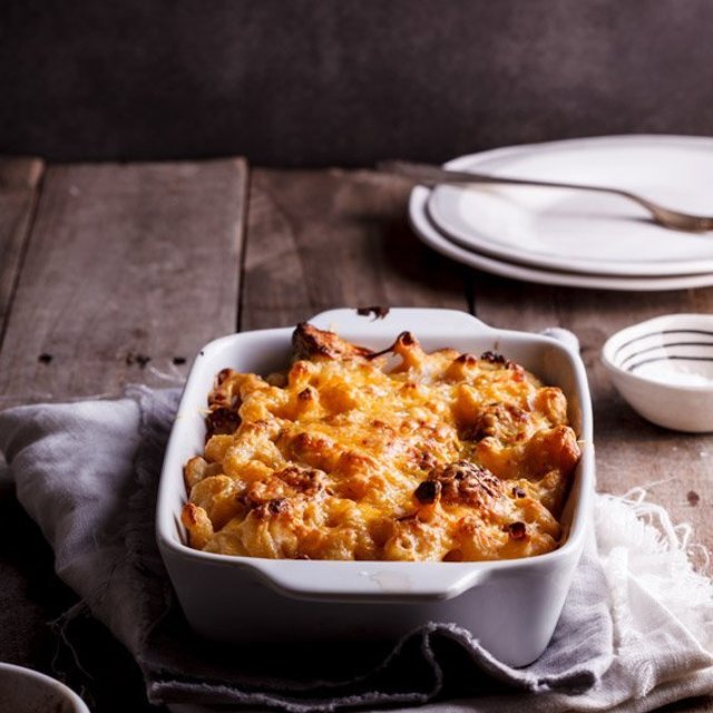 Macaroni cheese brussels sprouts bacon
