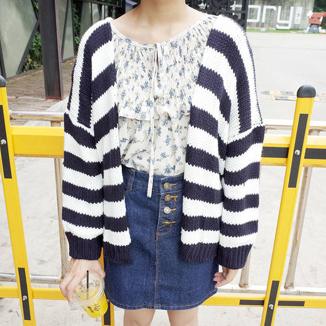 1448531002 mihoshop ulzzang korean korea women fashion clothing stripe casual loose cardigan coat sweater female g36 free